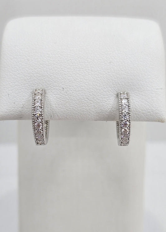 Sterling silver moissanite milgrain huggie earrings