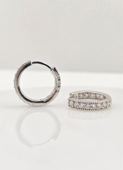 Sterling silver moissanite milgrain huggie earrings, view 3