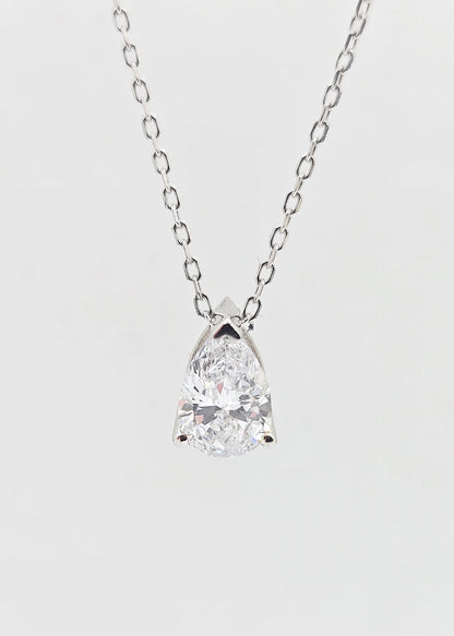 Sterling silver pear lab grown diamond solitaire necklace