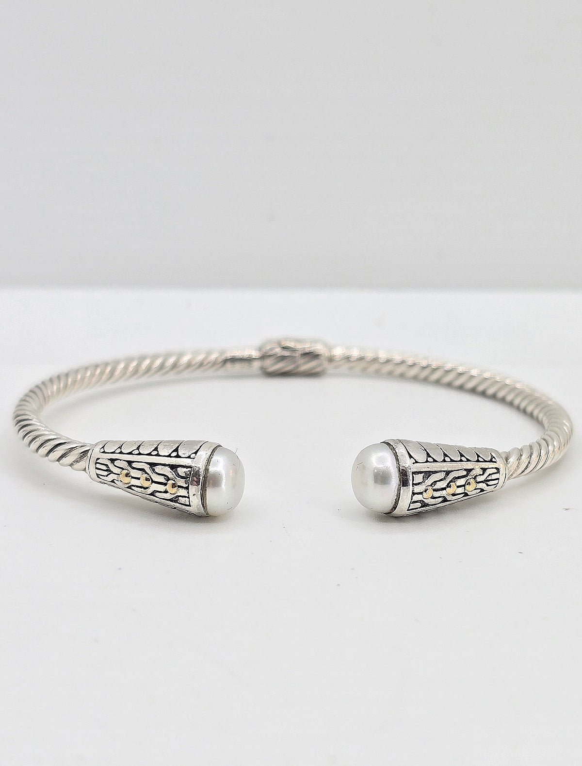 Sterling silver and 18K pearl bangle