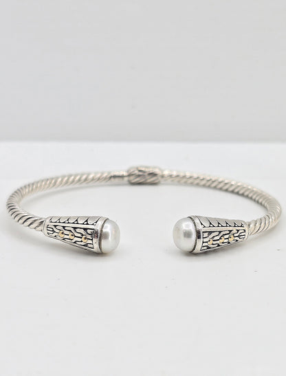 Sterling silver and 18K pearl bangle