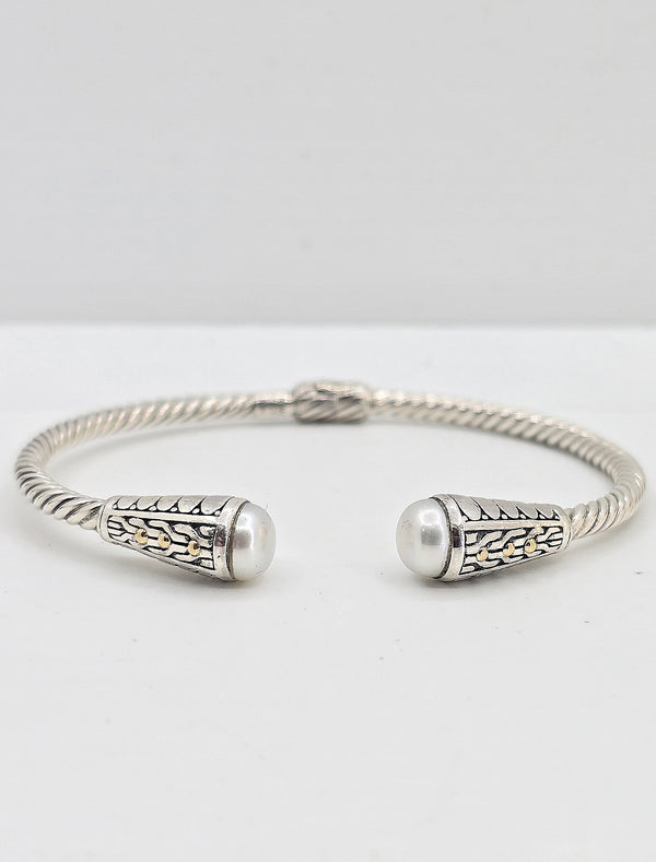 Sterling silver and 18K pearl bangle