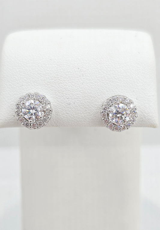 Sterling silver moissanite halo earrings