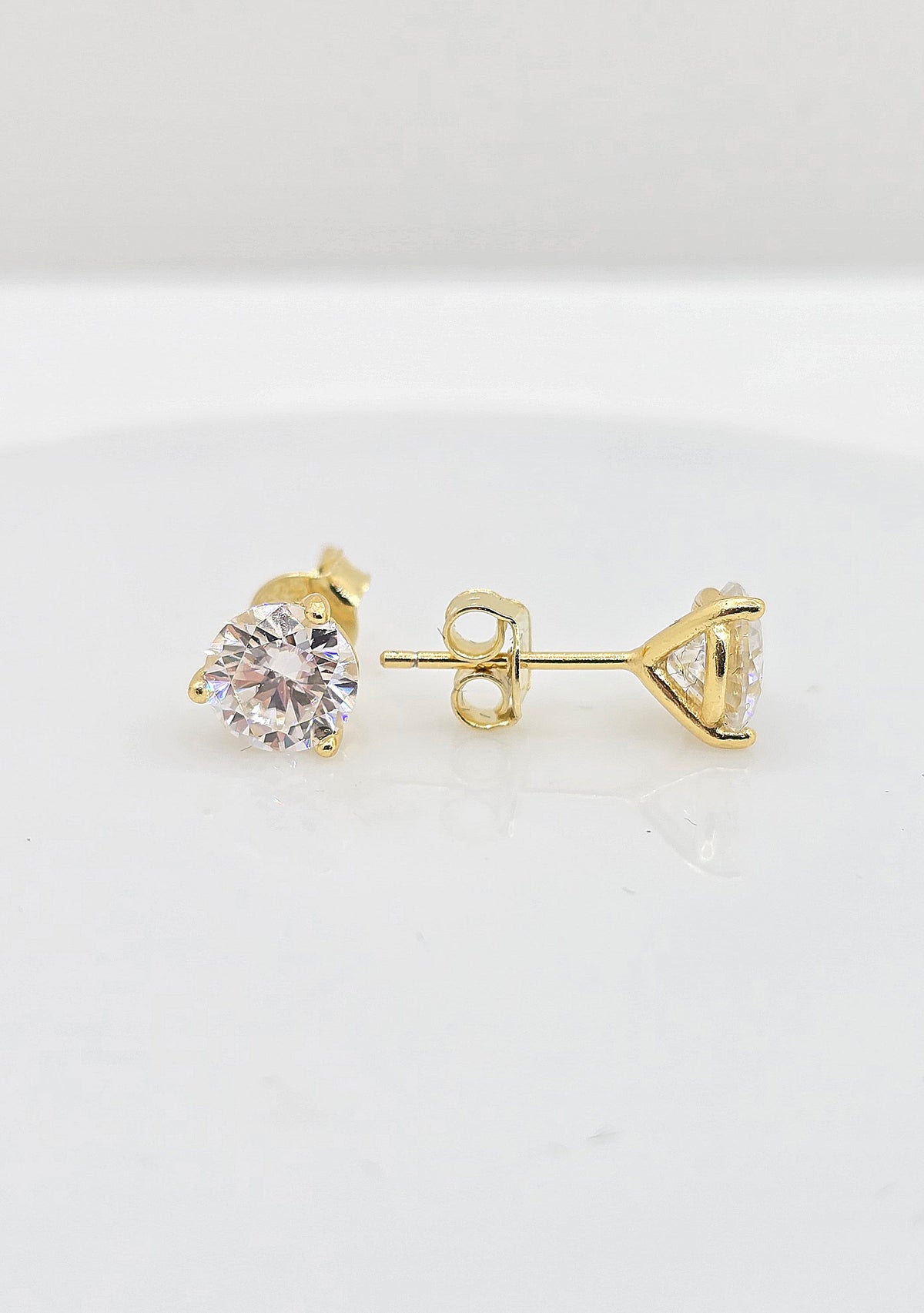 Gold plated sterling silver moissanite stud earrings