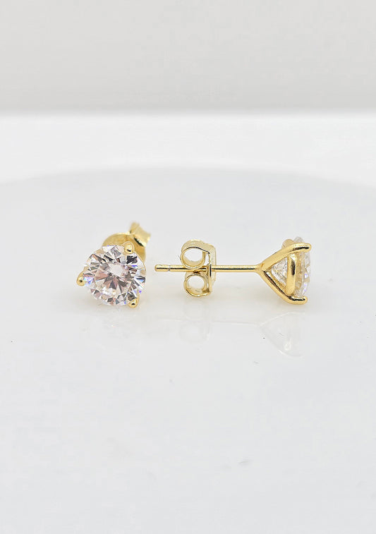 Gold plated sterling silver moissanite stud earrings