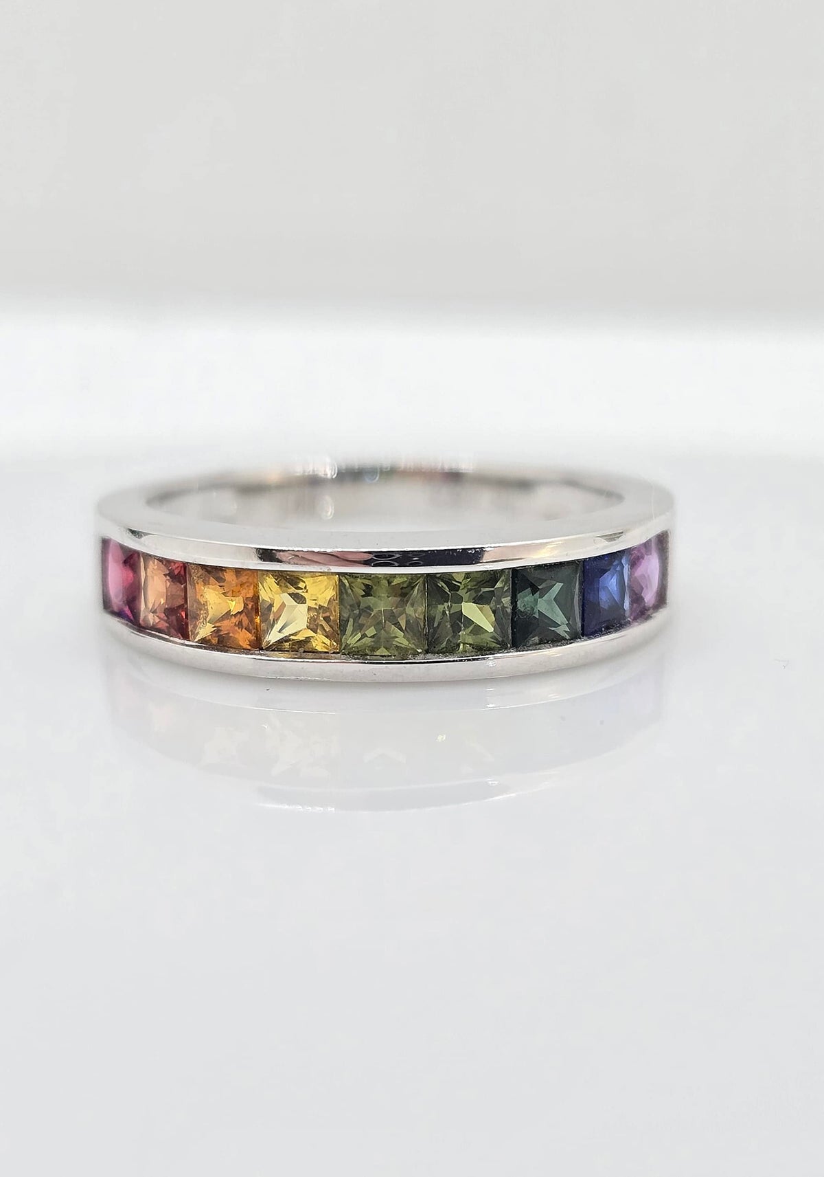 14K gold rainbow sapphire band