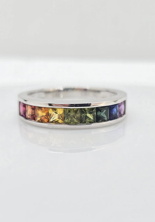 14K gold rainbow sapphire band