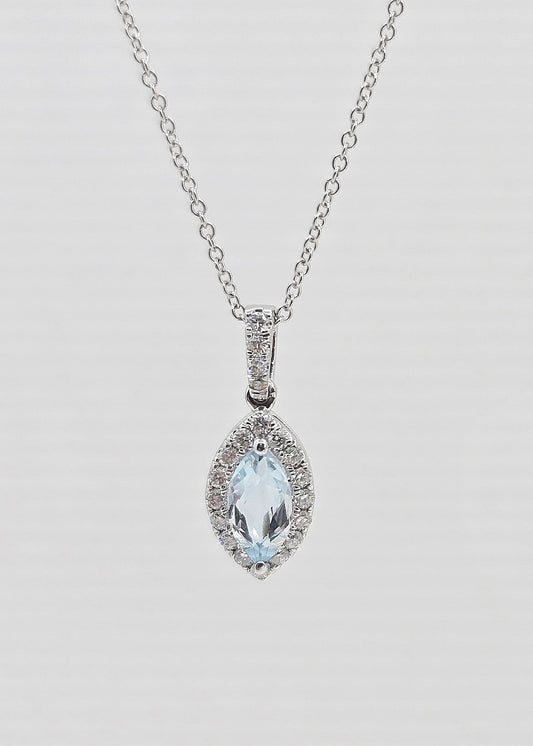 14K gold GCAL aquamarine and diamond necklace