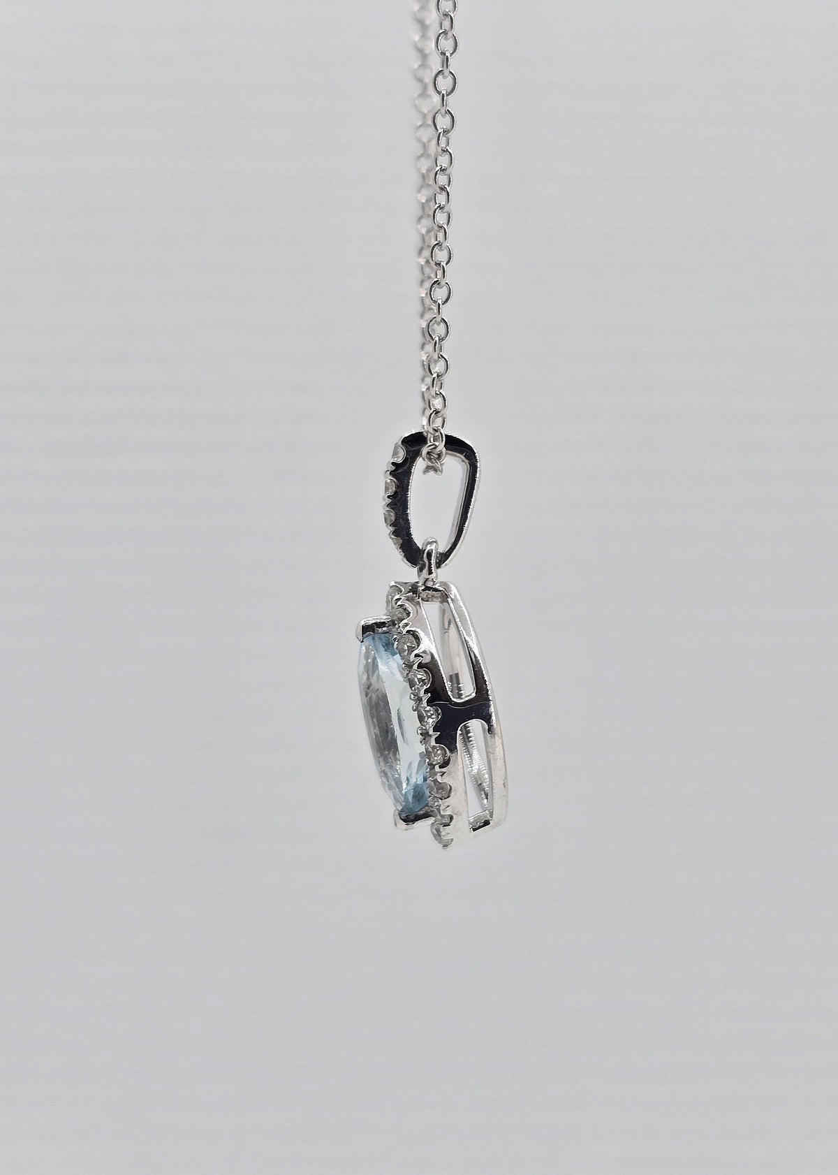 14K gold GCAL aquamarine and diamond necklace, view 3