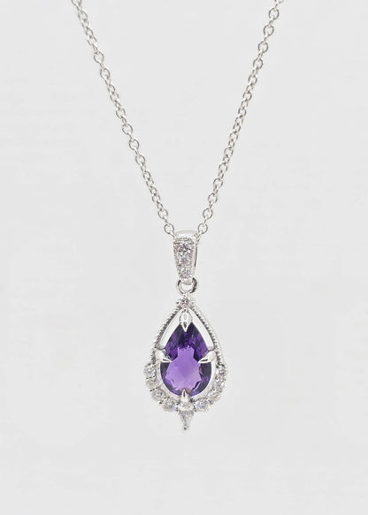 14K gold amethyst and diamond necklace