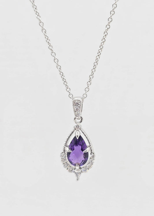 14K gold amethyst and diamond necklace