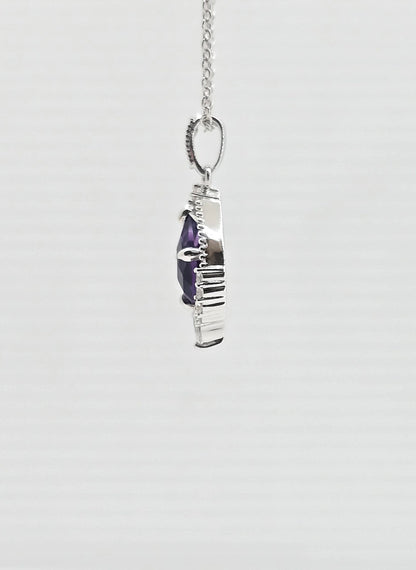 14K gold amethyst and diamond necklace, view 3