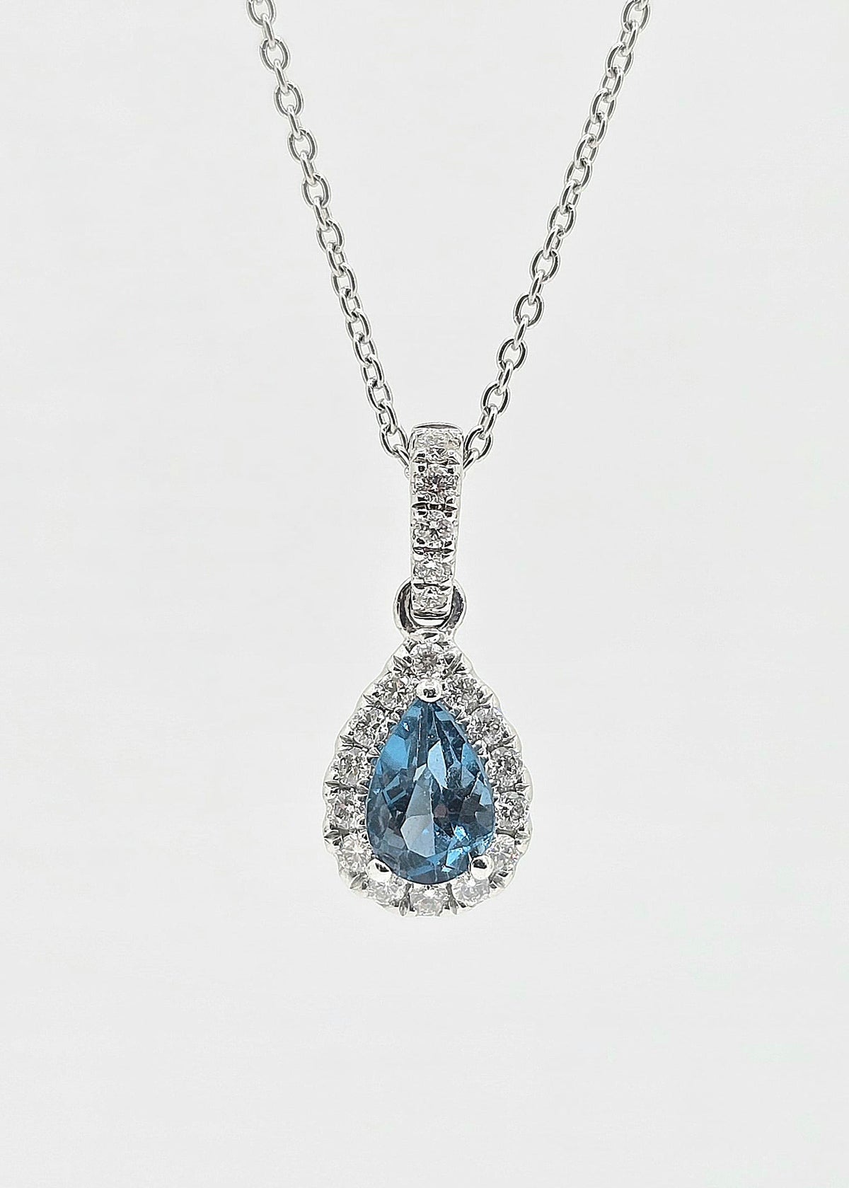 18K gold London blue topaz and diamond necklace