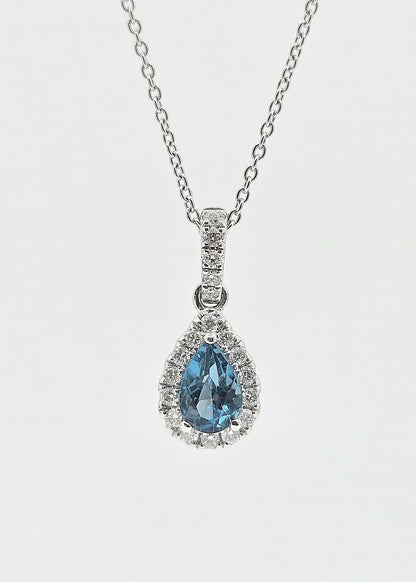 18K gold London blue topaz and diamond necklace