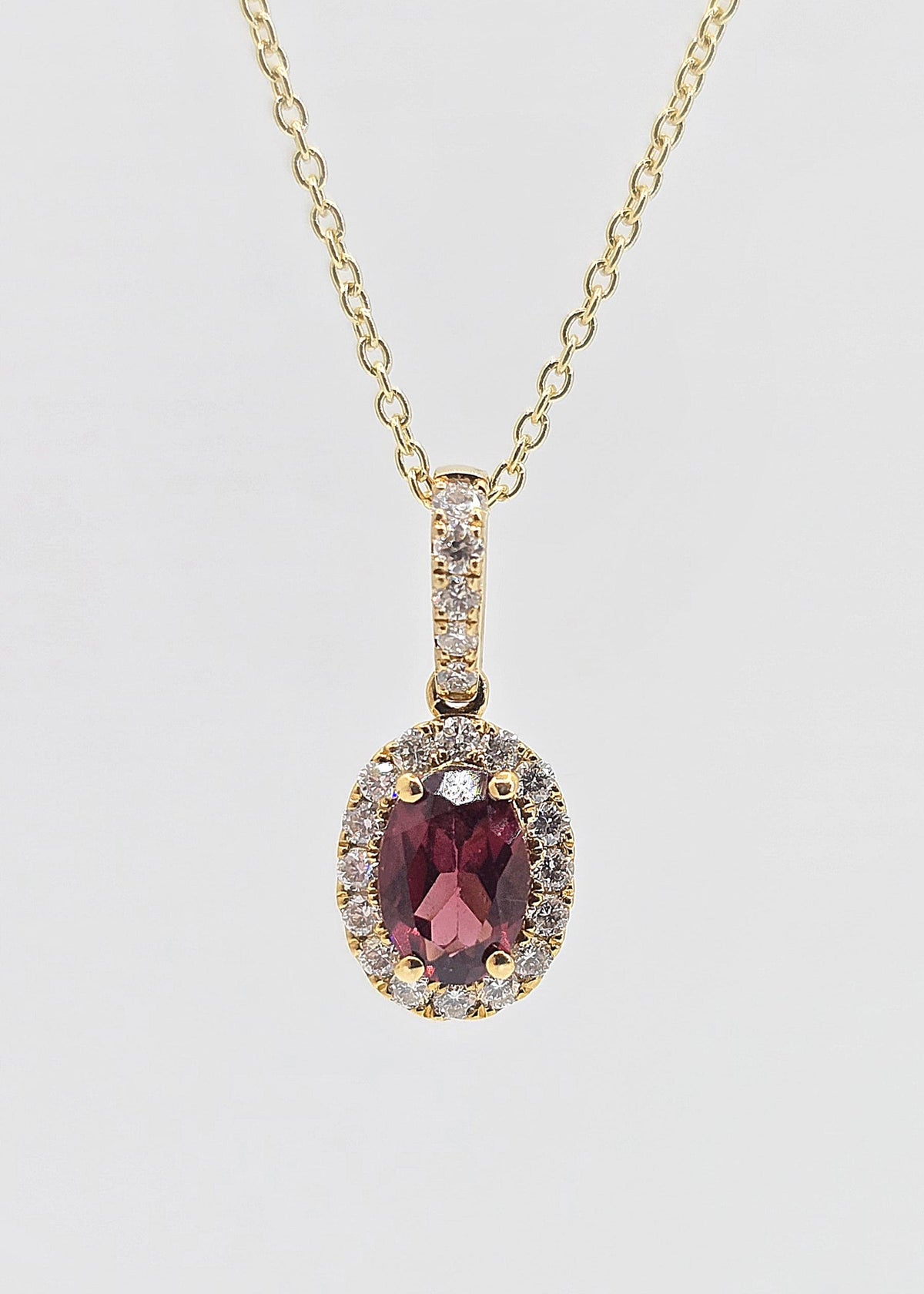 14K gold garnet and diamond necklace