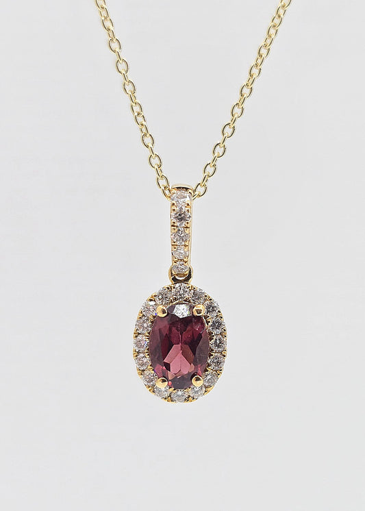 14K gold garnet and diamond necklace