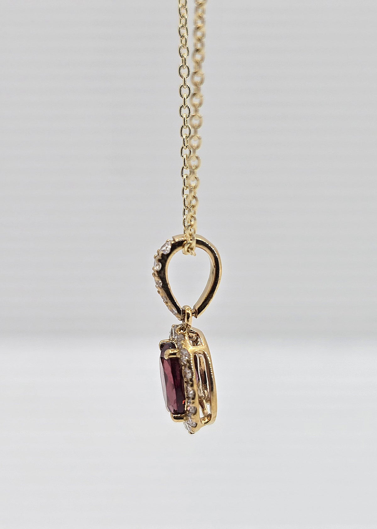 14K gold garnet and diamond necklace, view 2