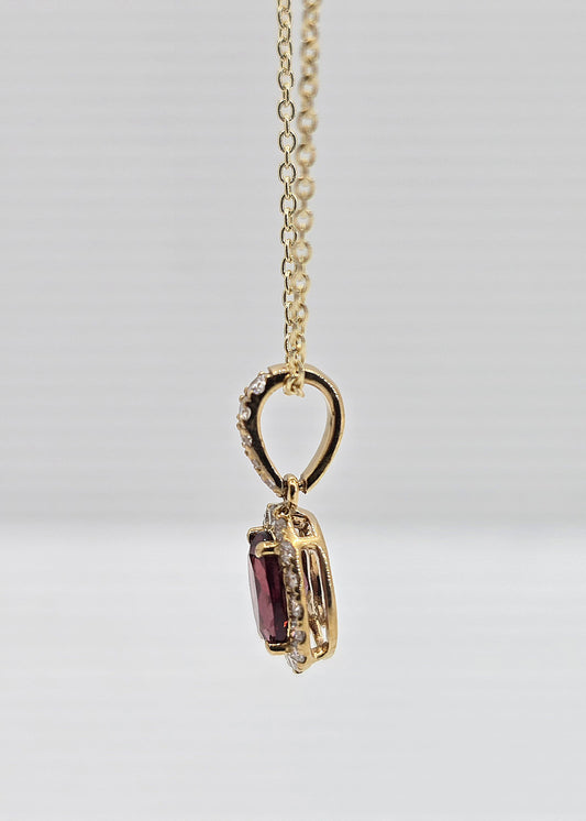 14K gold garnet and diamond necklace, view 2
