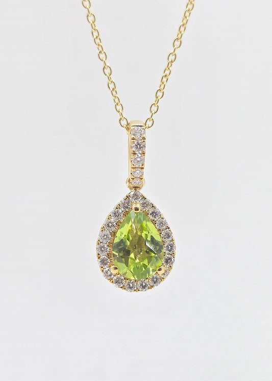 14K gold peridot and diamond necklace