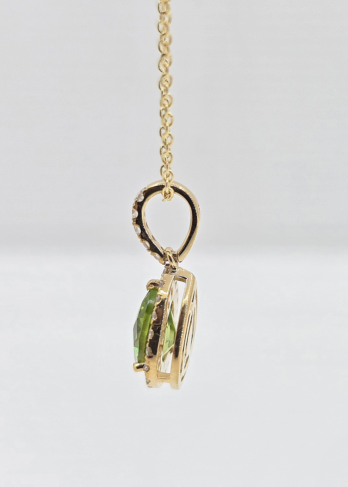 14K gold peridot and diamond necklace, view 3
