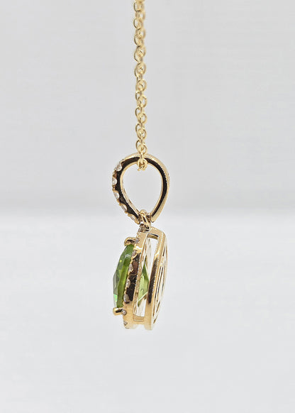 14K gold peridot and diamond necklace, view 3