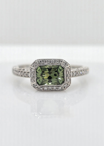 14k 1.1ctw Green Sapphire And Diamond Ring