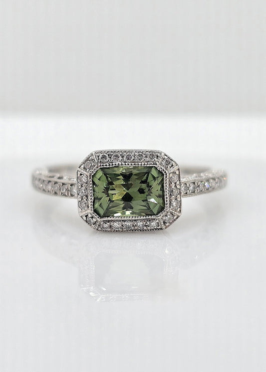 14k 1.1ctw Green Sapphire And Diamond Ring