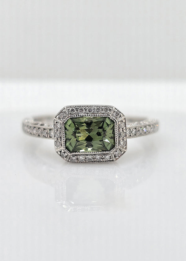 14k 1.1ctw Green Sapphire And Diamond Ring