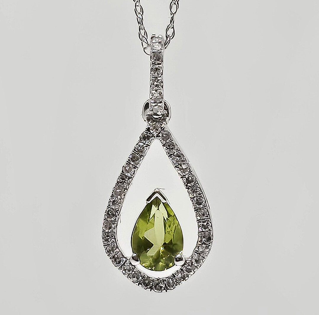 10K gold peridot necklace with diamond halo