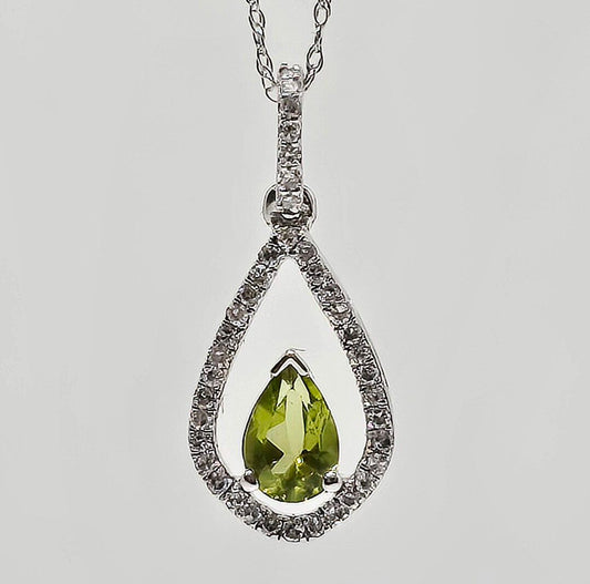 10K gold peridot necklace with diamond halo