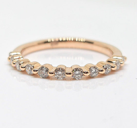 14K gold shared prong diamond wedding band