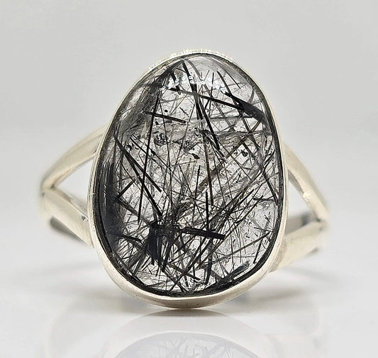 Sterling silver tourmalated quartz ring
