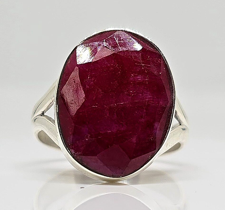Sterling silver rough cut ruby ring