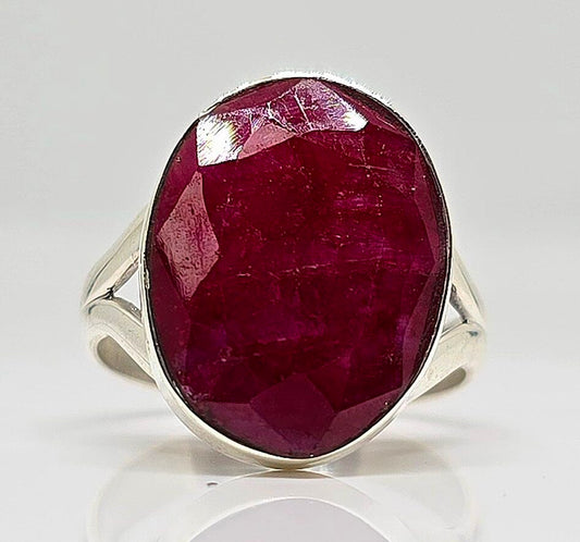 Sterling silver rough cut ruby ring