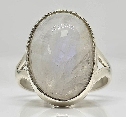Sterling silver oval moonstone ring