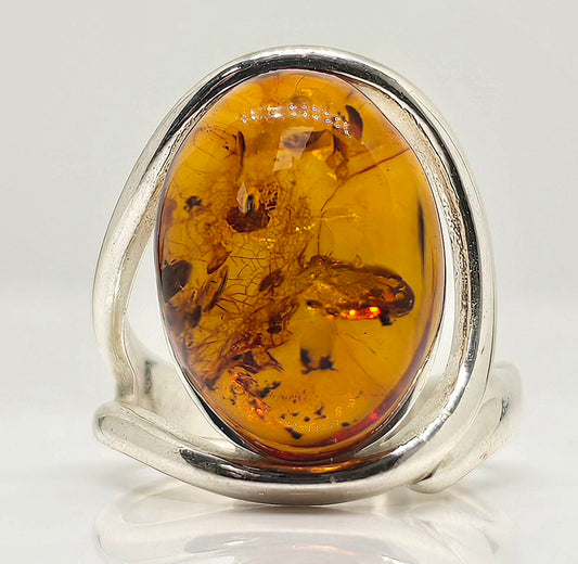 Sterling silver freeform amber ring