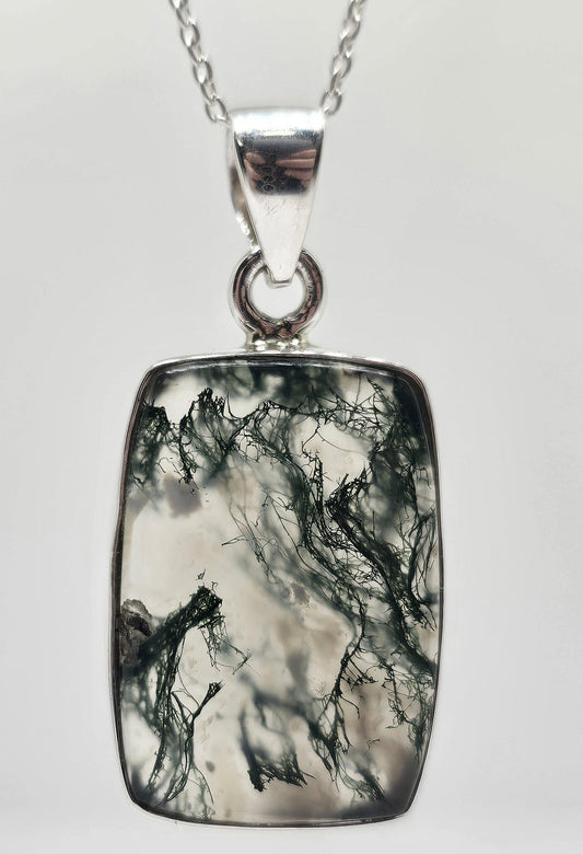 Sterling silver moss agate necklace
