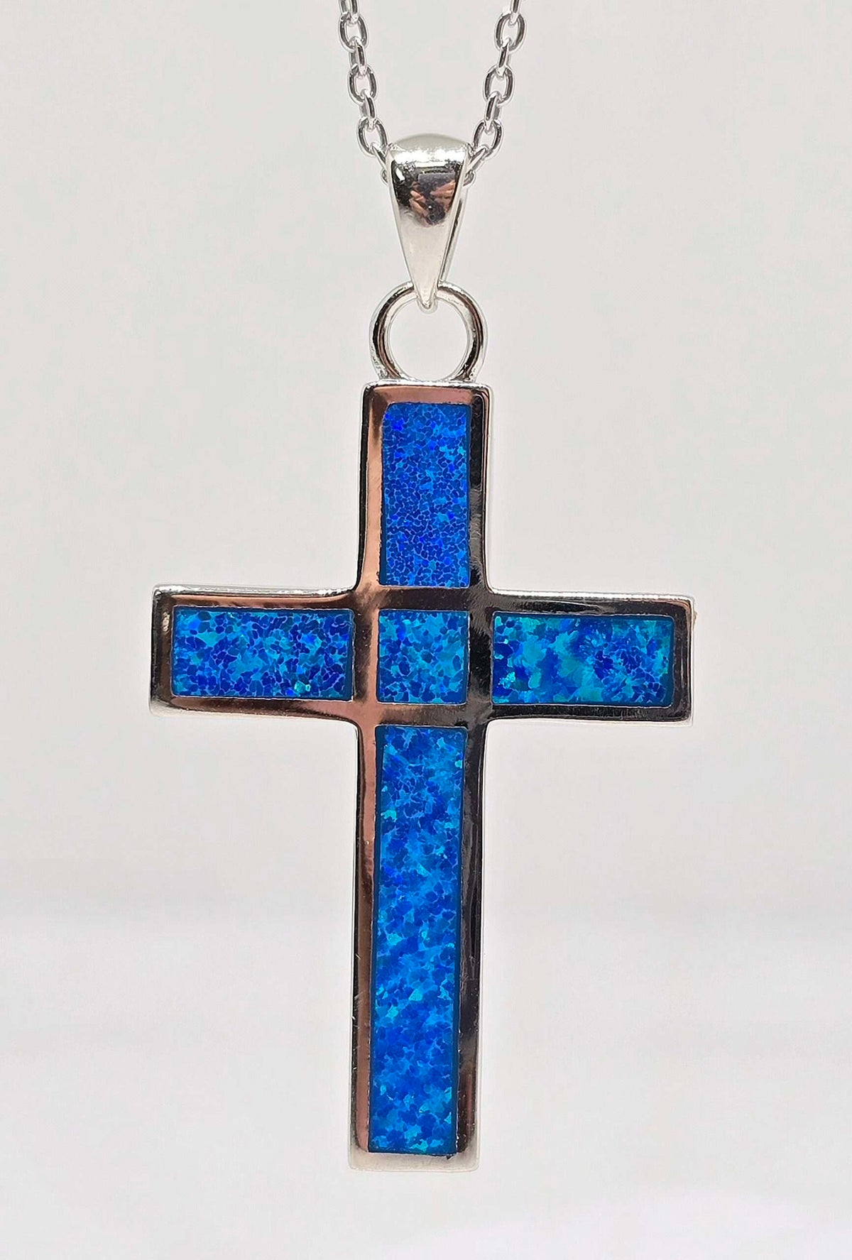 Sterling silver double-sided opal cross necklace