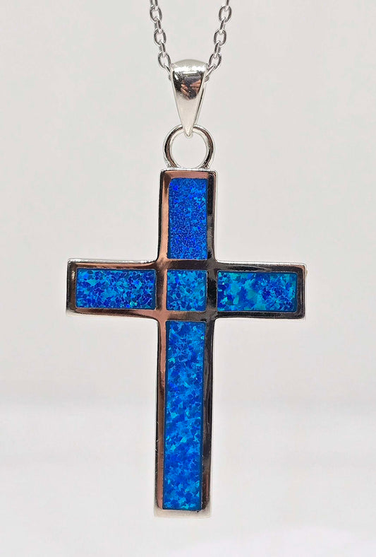 Sterling silver double-sided opal cross necklace