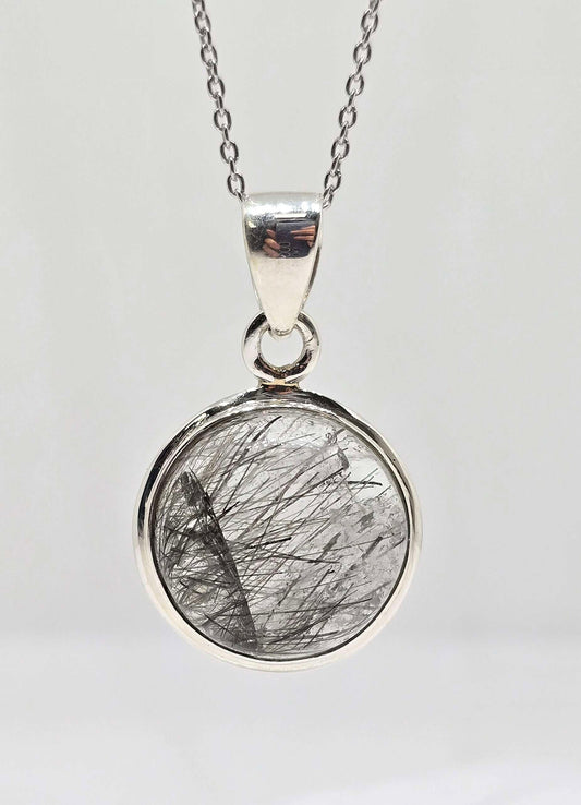 Sterling silver tourmalated quartz necklace