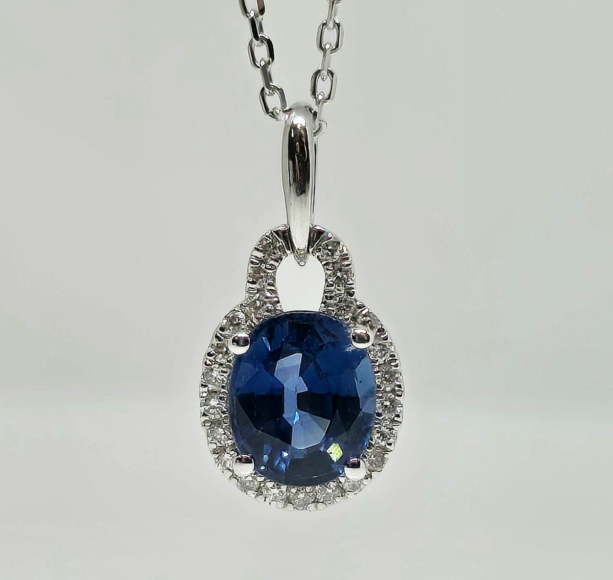 14K white gold blue sapphire necklace