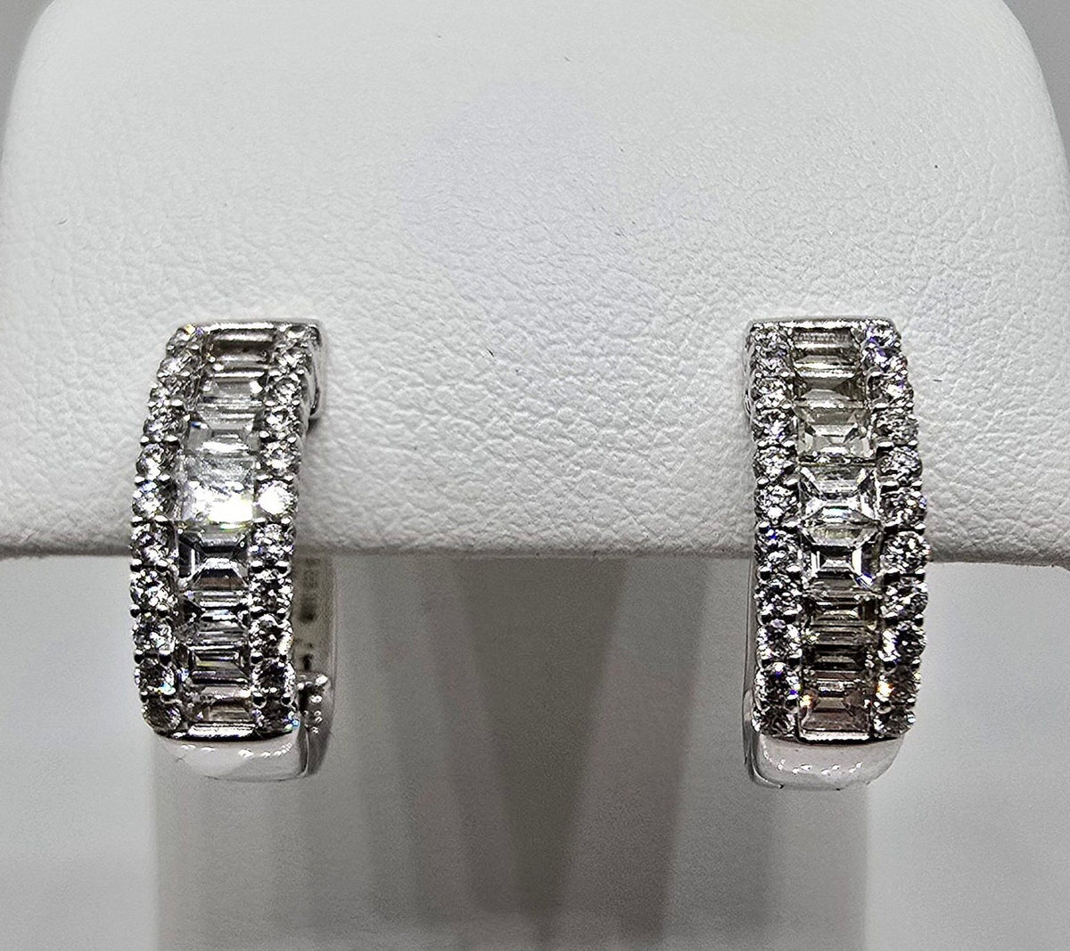 14K gold three row diamond huggie hoops