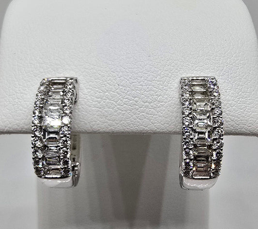 14K gold three row diamond huggie hoops