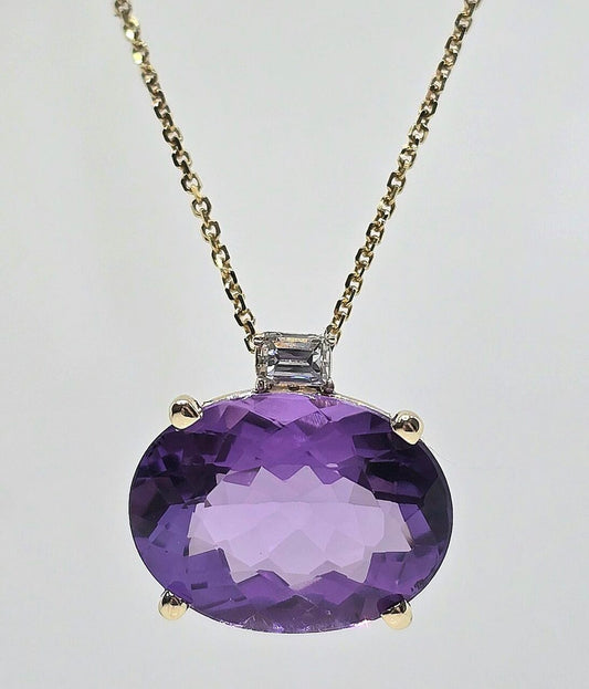 14K gold amethyst and diamond necklace