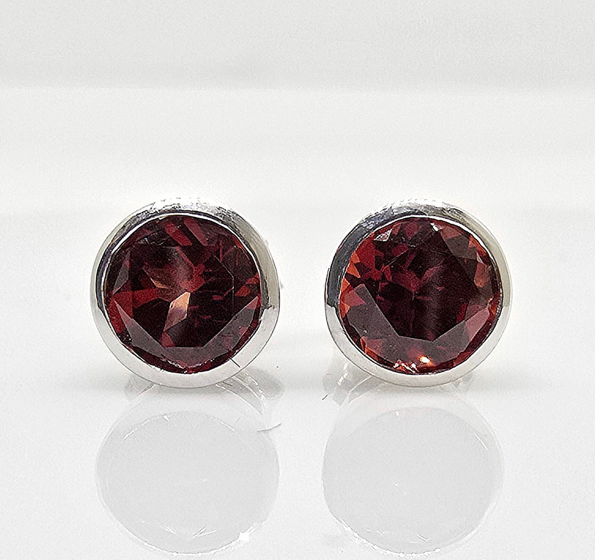 10K gold garnet bezel stud earrings