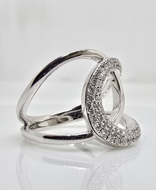 14K gold open bypass diamond ring, view 2