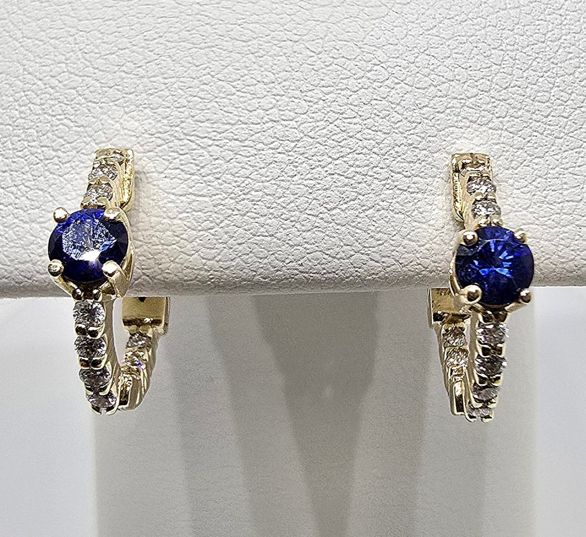 14K gold sapphire and diamond huggie earrings