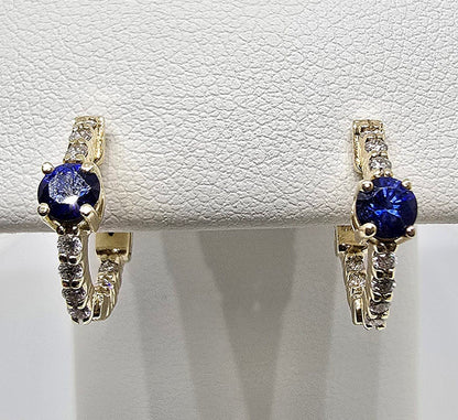 14K gold sapphire and diamond huggie earrings