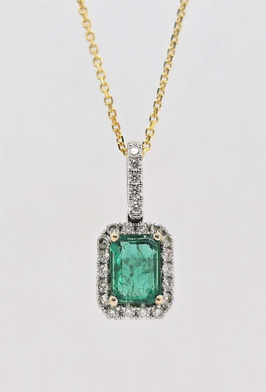 14K gold emerald and diamond necklace