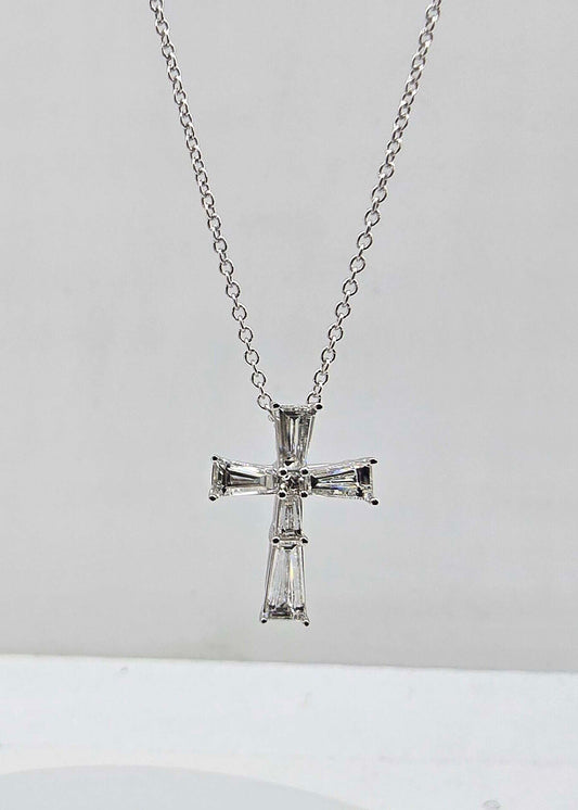 14K gold tapered baguette diamond cross pendant